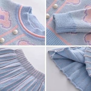 Girls Cute Matching Set Sweater & Skirt Knit Pastel Colors Sz 7-8 NEW